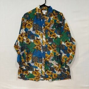 VTG Partners Mervyns Blouse Women's L Floral Baroque Print Button Up‎ Hong Kong